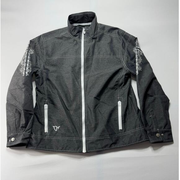 Cowgirl Hardware Women's Gray Rhinestone Cross Shell Jacket - Size L - Picture 1 of 5